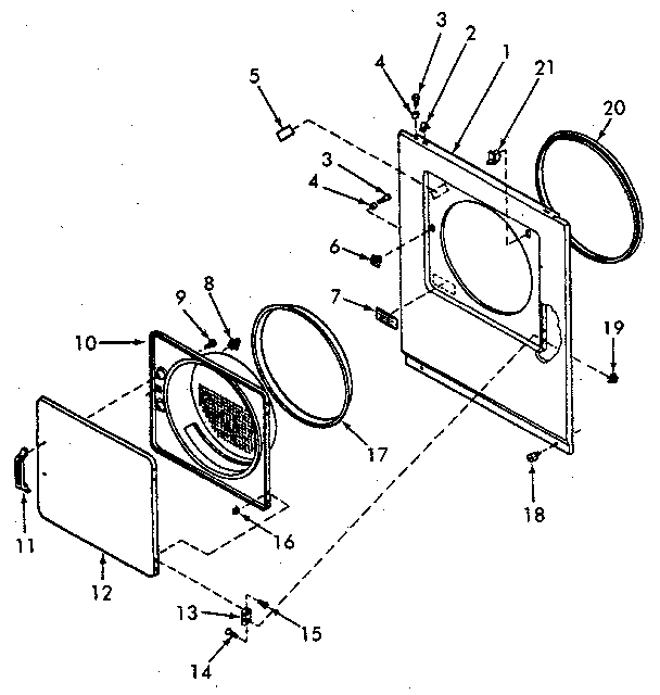 Loading door, front panel and seals