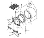 Speed Queen NE6613L43828 front bulkhead, air duct, felt seal and cylinder diagram