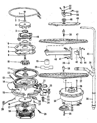 Motor, heater, and spray arm