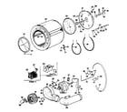 GE DDE058DGAL drum, heater, blower & drive assembly diagram