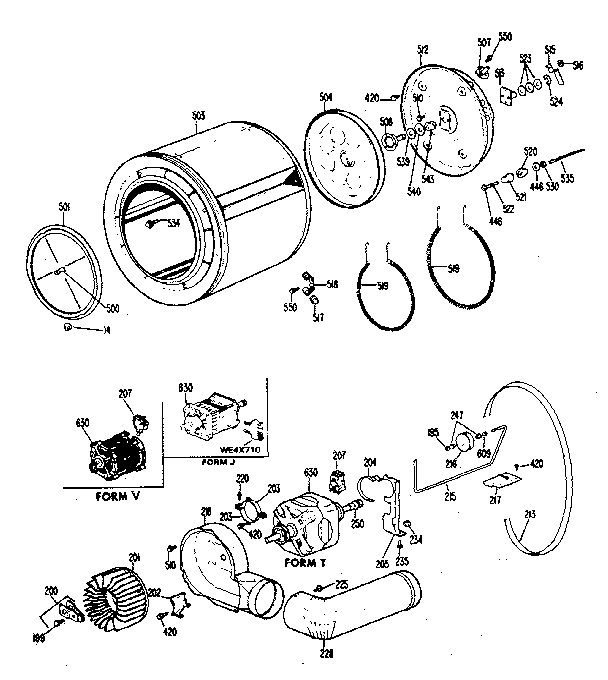Drum, heater, blower & drive assembly