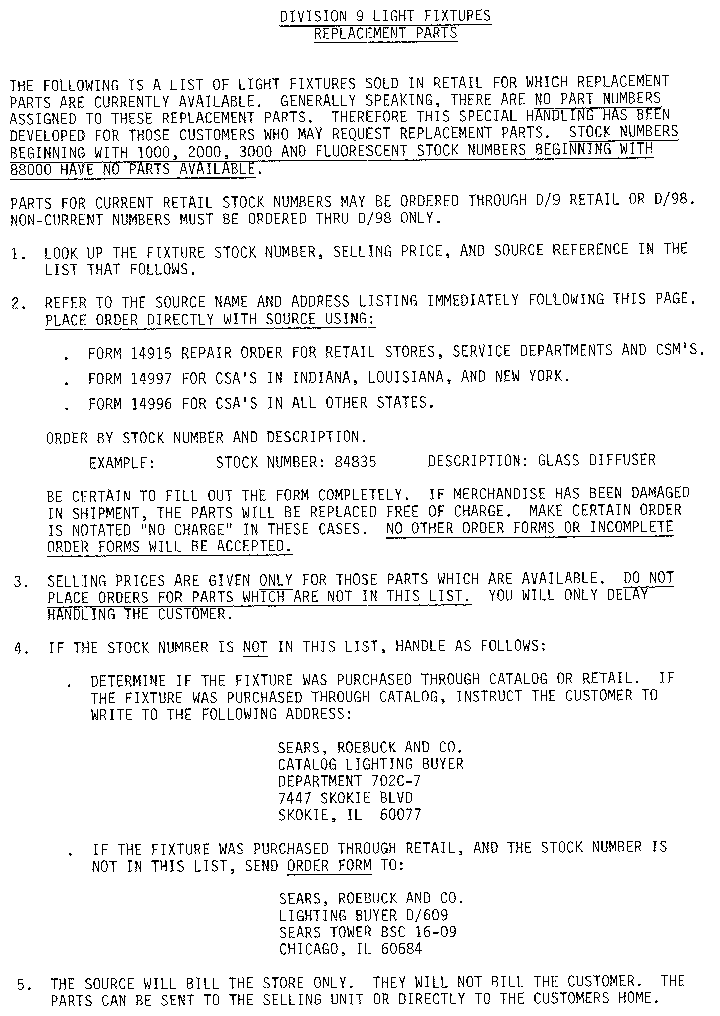 Instruction for replacement parts