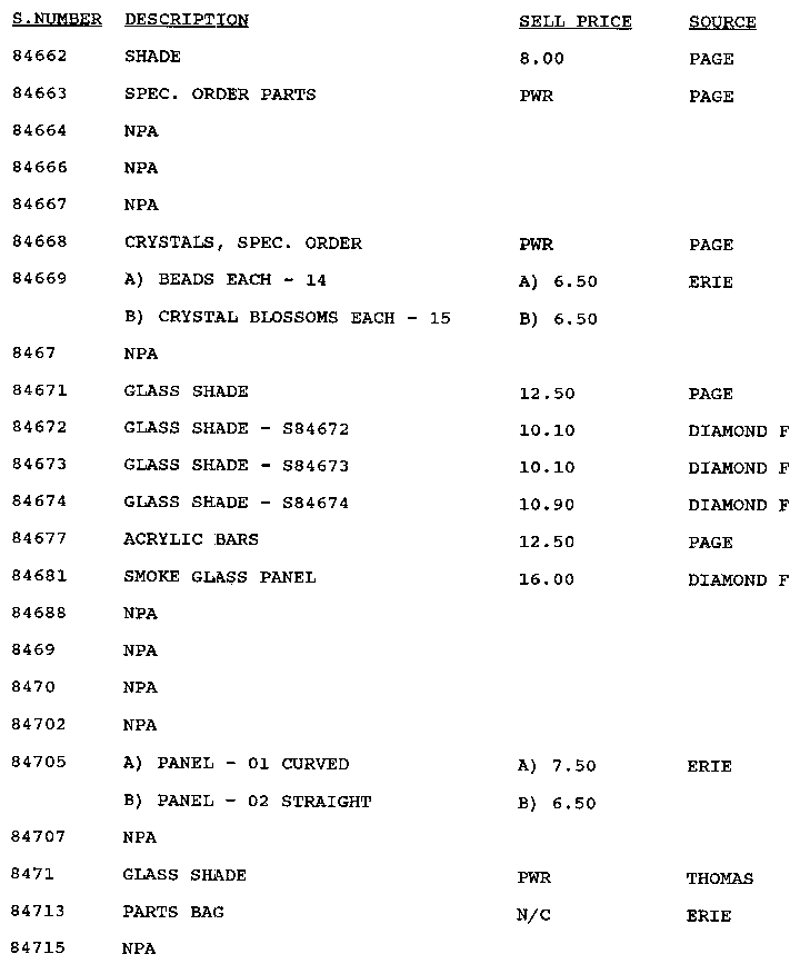 Stock # 84662-84715