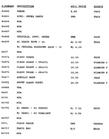 Stock # 84662-84715