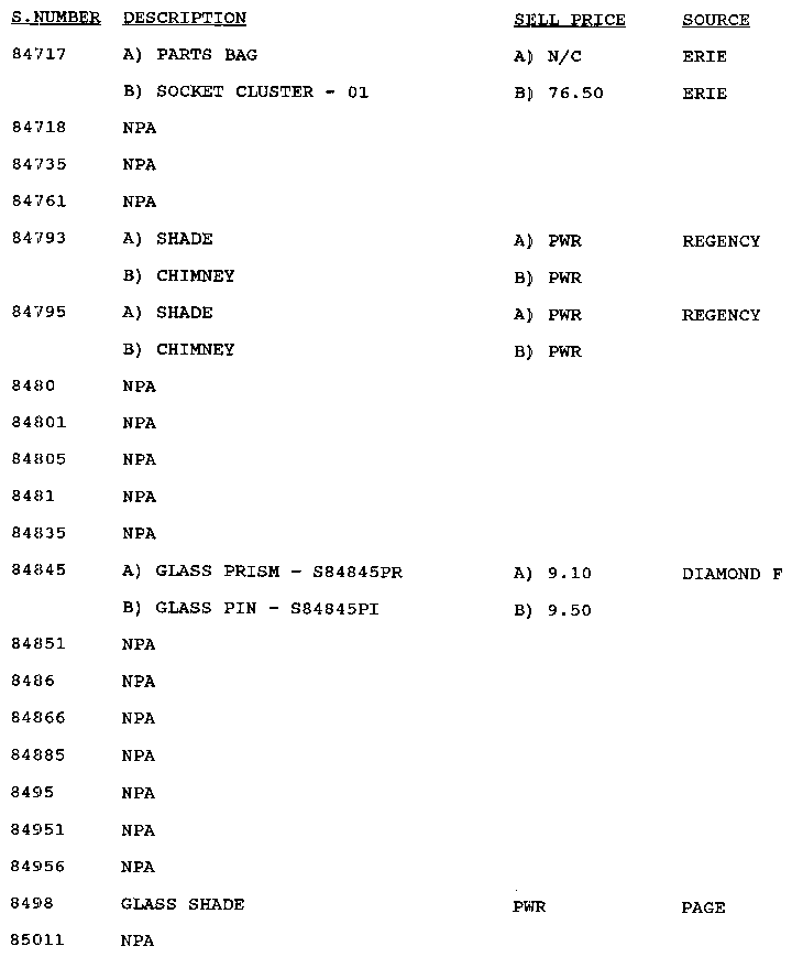 Stock # 84717-85011