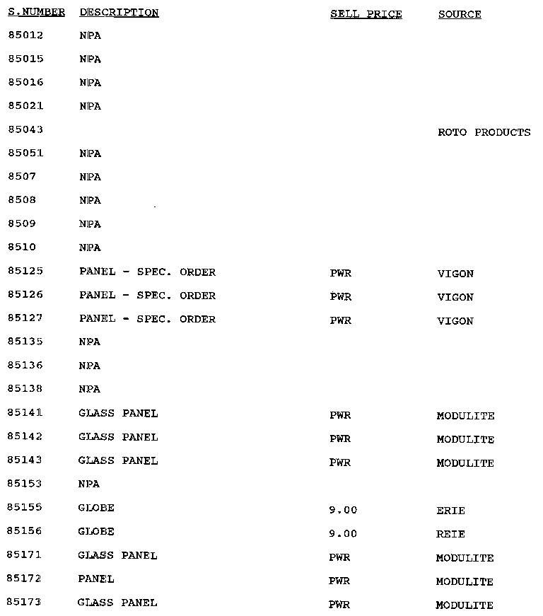 Stock # 85012-85173