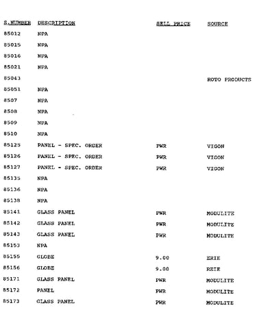 Stock # 85012-85173