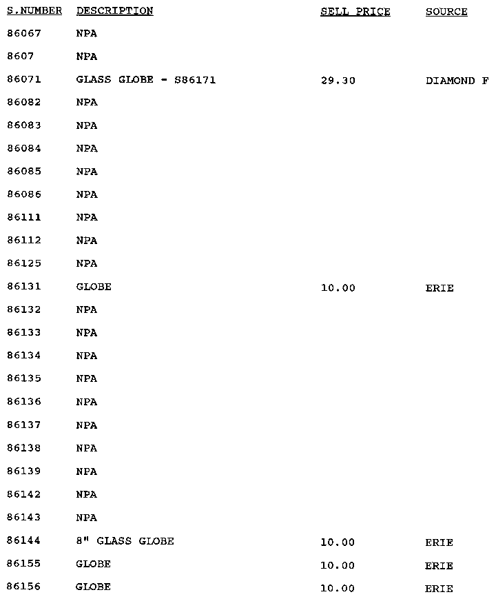Stock # 86067-86156