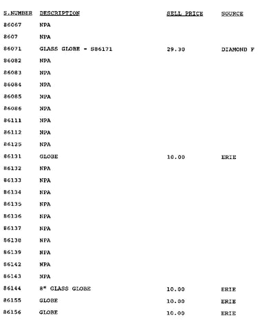 Stock # 86067-86156