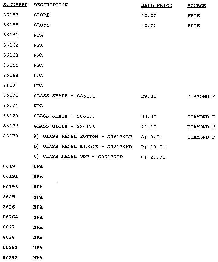 Stock # 86157-86292