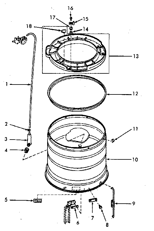 Outer tub, cover and pressure hose