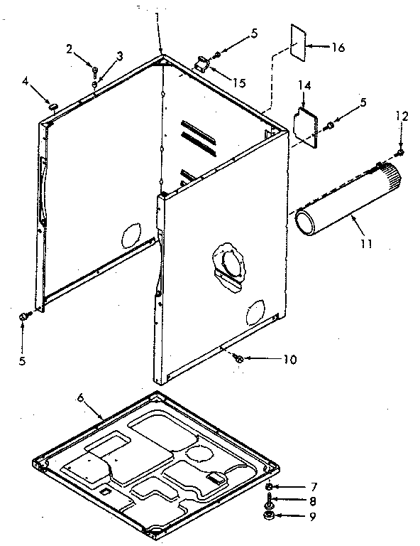 Cabinet, exhaust duct and base