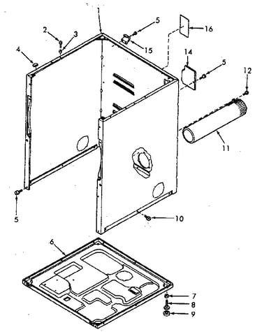 Cabinet, exhaust duct and base