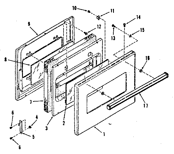 Oven and broiler door w/glass