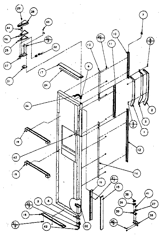 Freezer door, hinge and trim