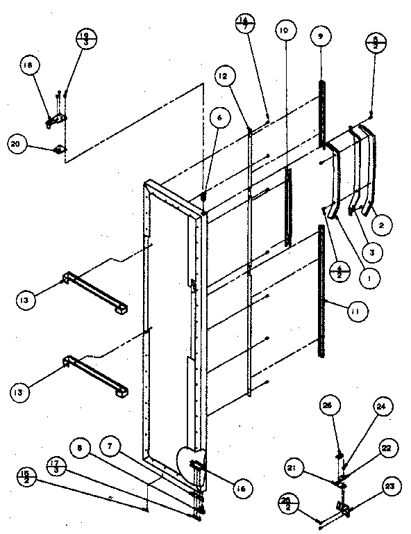 Freezer door, hinge and trim