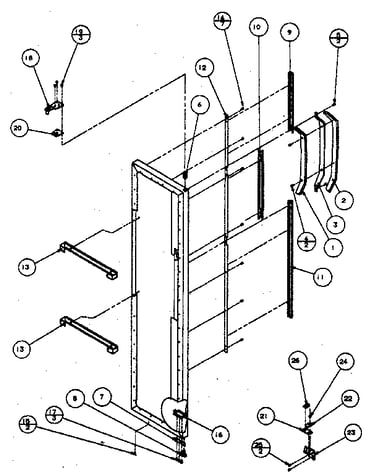 Freezer door, hinge and trim