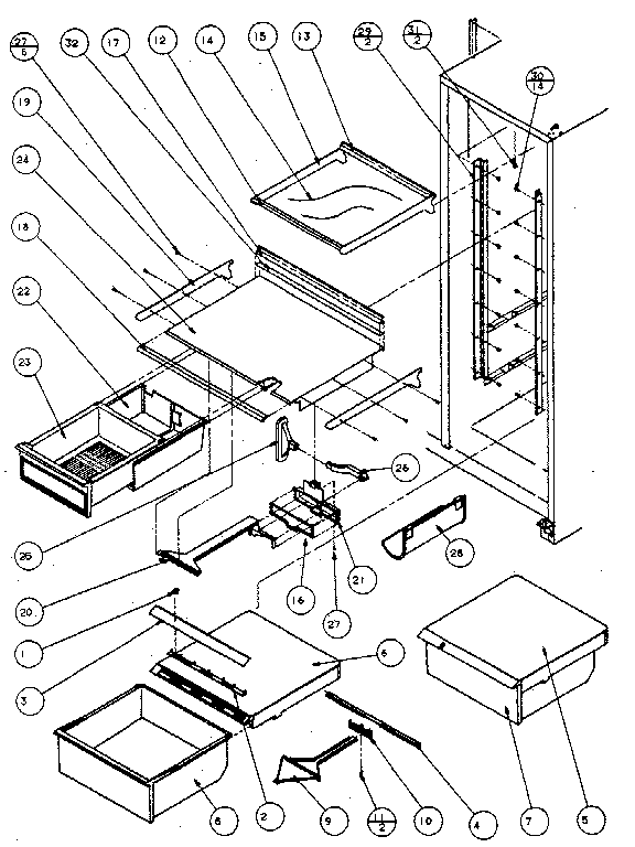 Refrigerator shelving and drawers