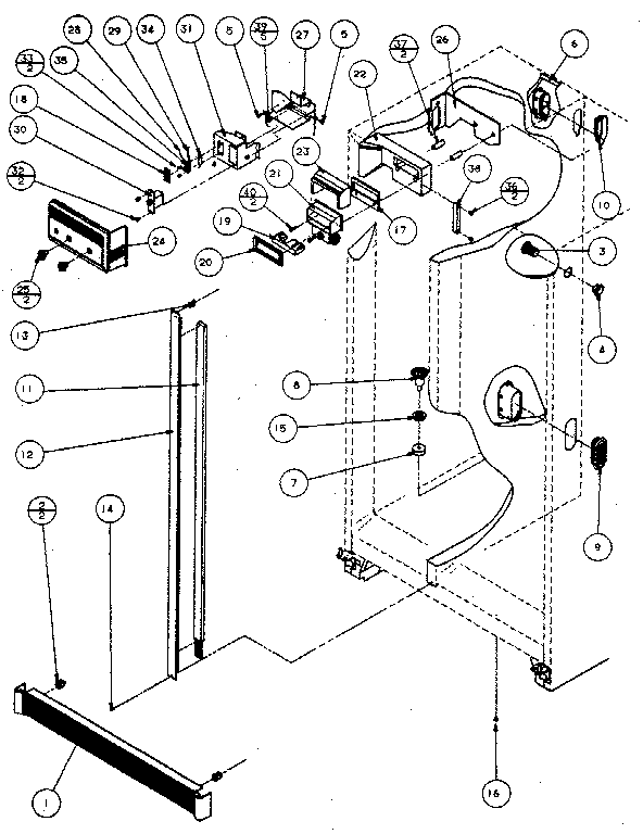 Refrigerator/freezer door controls and cabinet