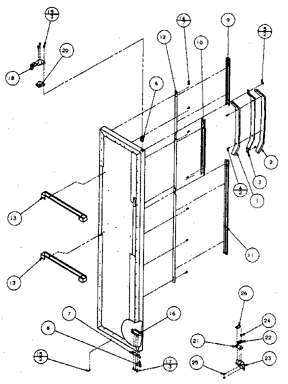 Freezer door, hinge and trim