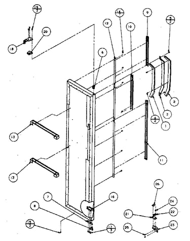 Freezer door, hinge and trim