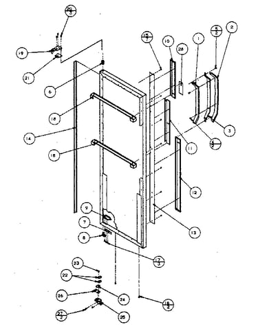 Refrigerator door, hinge and trim