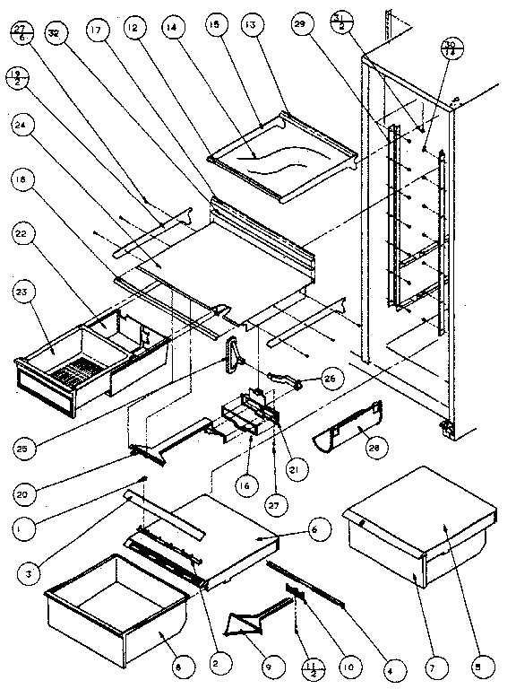 Refrigerator shelving and drawers