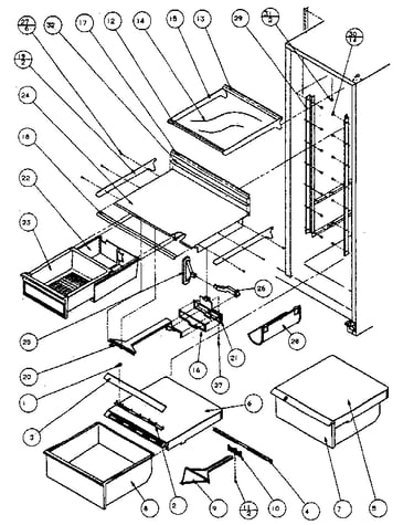 Refrigerator shelving and drawers