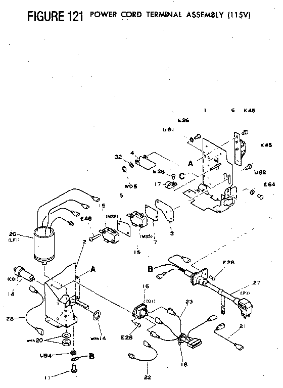 FIGURE 121 POWER CORD TERMINAL ASSEMBLY (115V)