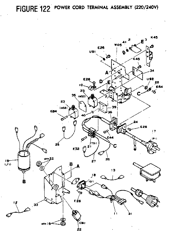 FIGURE 122 POWER CORD TERMINAL ASSEMBLY (220/240V)