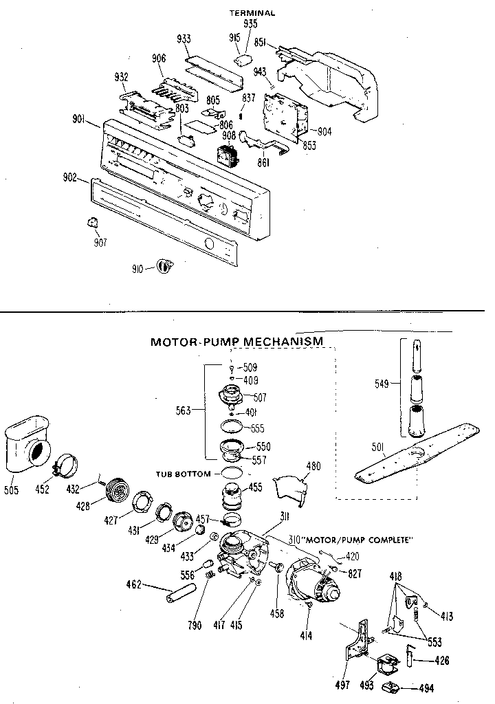 Control panel and motor-pump assembly