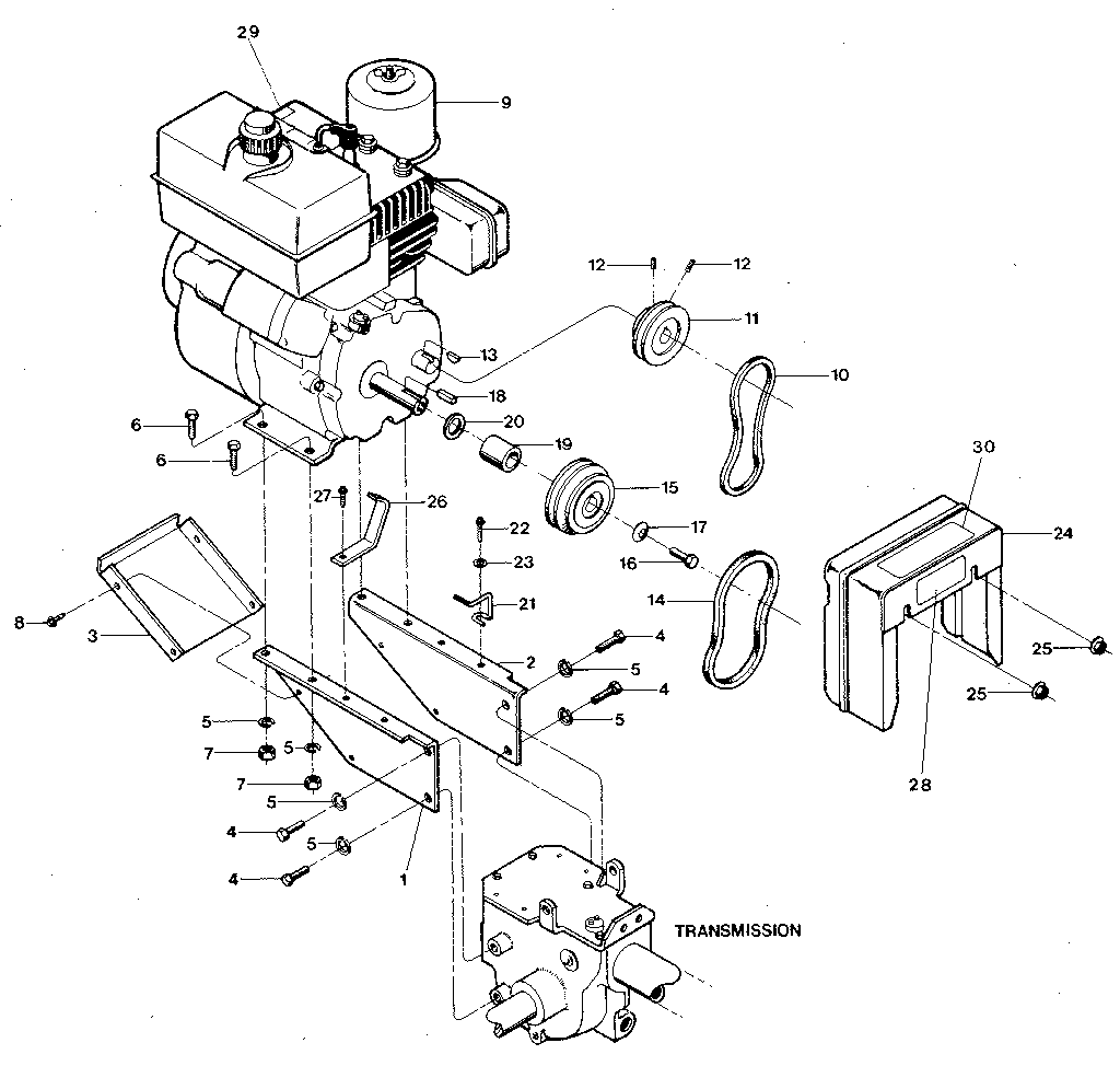ENGINE & SUPPORT BRACKETS, PULLEYS, BELTS, BELT COVER