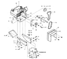 Troybilt JUNIOR SERIAL #M74690 AND UP engine & support brackets, pulleys, belts, belt cover diagram
