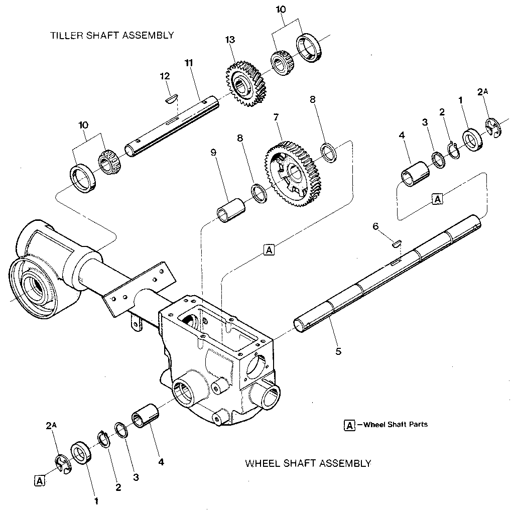 Wheel shaft & tiller shaft assemblies
