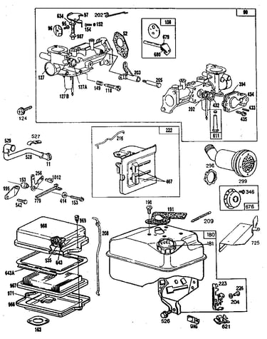 Air cleaner, carburetor, and fuel tank assembly