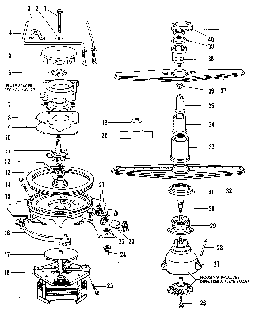 Motor, heater, and spray arm