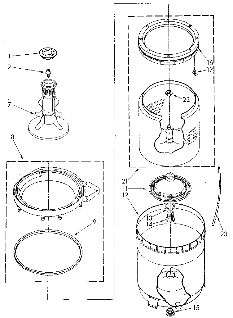 Agitator, basket and tub