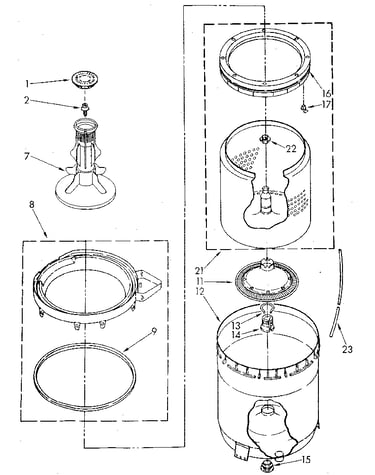 Agitator, basket and tub