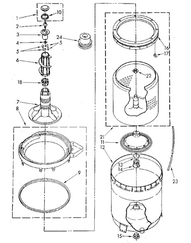 Agitator, basket and tub