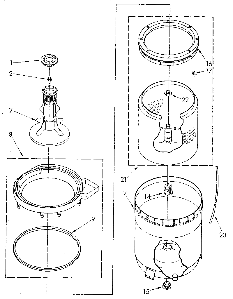 AGITATOR, BASKET AND TUB