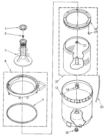 Agitator, basket and tub
