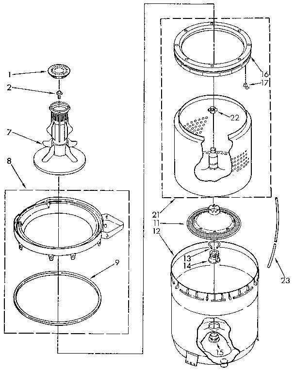 Agitator, basket and tub