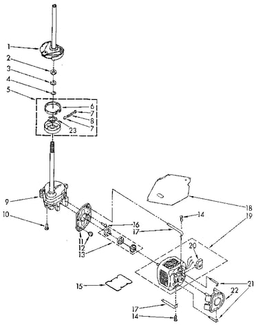 Brake, clutch, gearcase, motor and pump