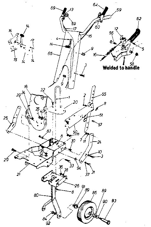 Wheel and handle assembly