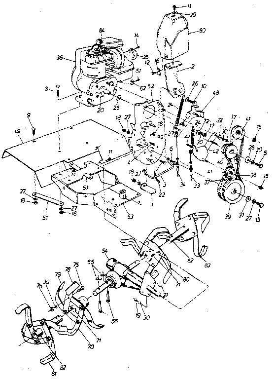Tine shield and engine assembly