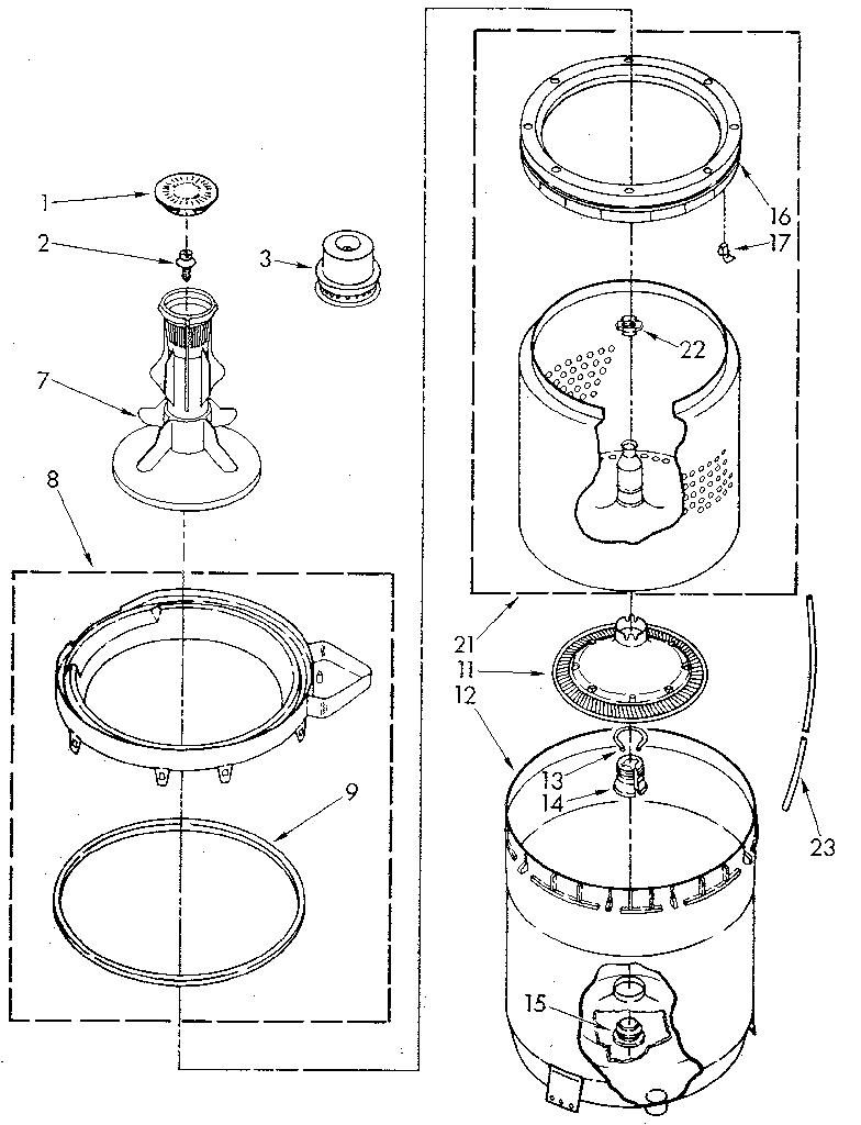 Agitator, basket and tub