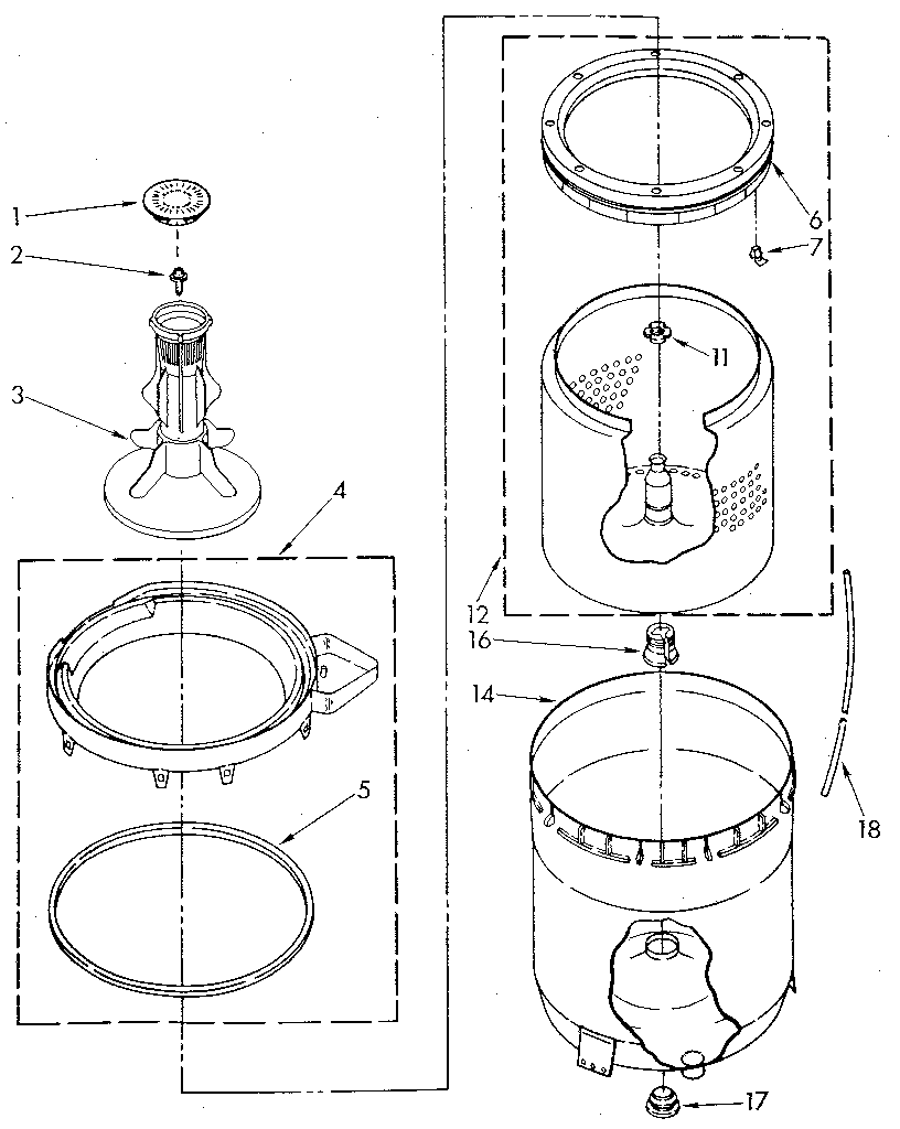 AGITATOR, BASKET AND TUB