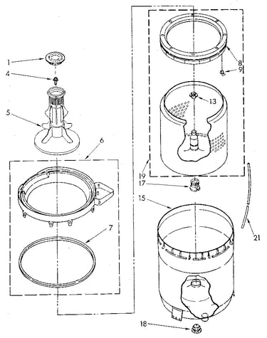 Agitator, basket and tub