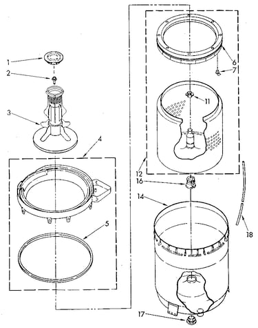 Agitator, basket and tub