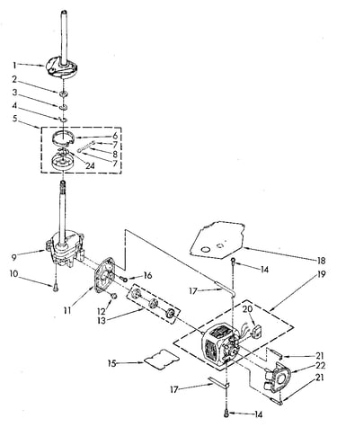 Brake, clutch, gearcase, motor and pump